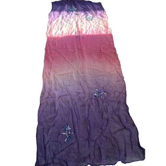 Vintage Purple & Pink Embroidered Scarf made in Japan 15”x40” - Picture 1 of 6